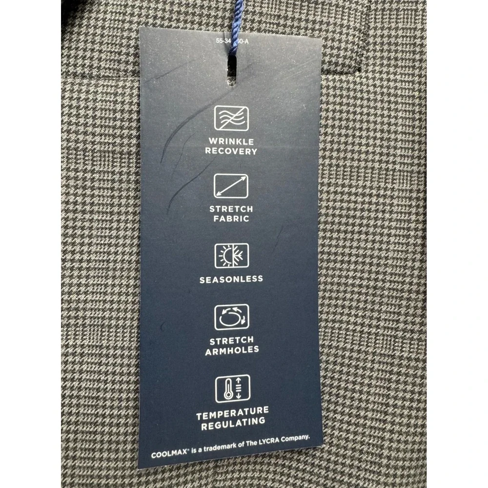 Stafford CoolMax EcoMade Suit Jacket 42R Gray Houndstooth Wool Blend Classic Fit